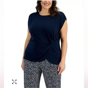 Alfani Navy Twist-Front Cap-Sleeve Top
